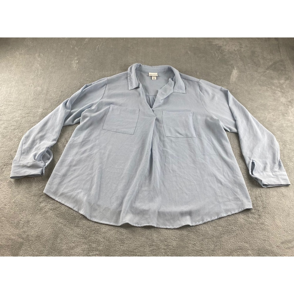 AVA & VIV Womens Light Blue Textured Long Sleeve V-Neck Tunic Top‎ Plus Size 2X
